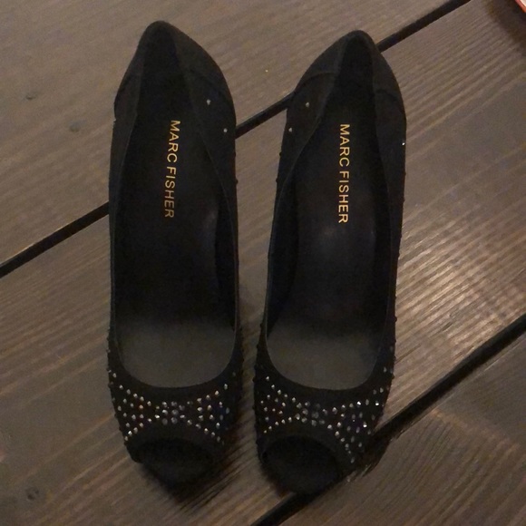 Marc Fisher • Black Suede Sequin Platform Pump - Picture 2 of 6